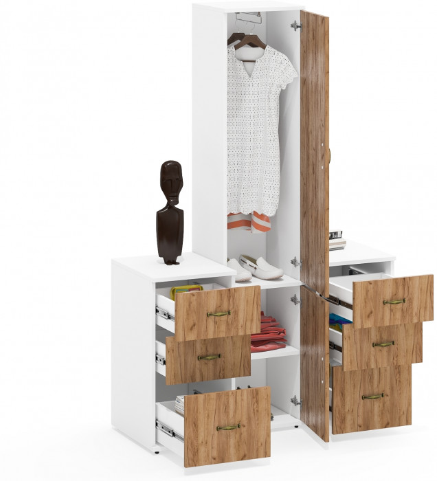 Лидер-8 Пенал МД 21Б + Тумба МД 3.16 + Тумба МД 3.16, белый шагрень/крафт золото