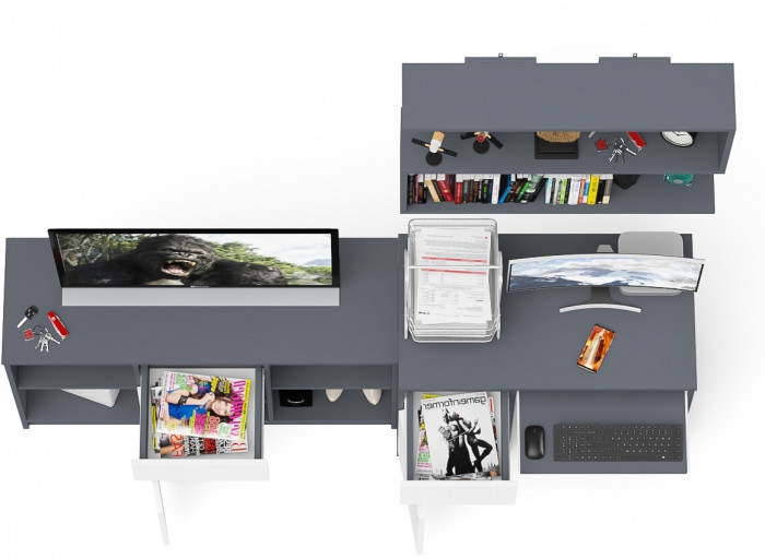 Мори компьютерный стол МС-1 левый + Тумба МТВ1204.1 + Полка 900, графит/белый