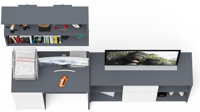 Мори компьютерный стол МС-1 левый + Тумба МТВ1204.1 + Полка 900, графит/белый