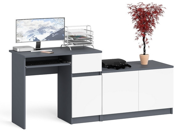 Мори компьютерный стол МС-1 правый + Тумба МА900.1, графит/белый