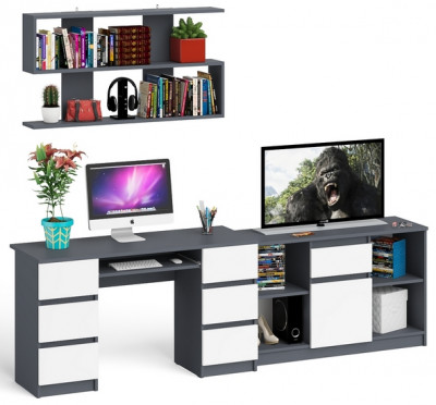 Мори компьютерный стол МС-2 + Тумба МТВ1204.1 + Полка 1200, графит/белый