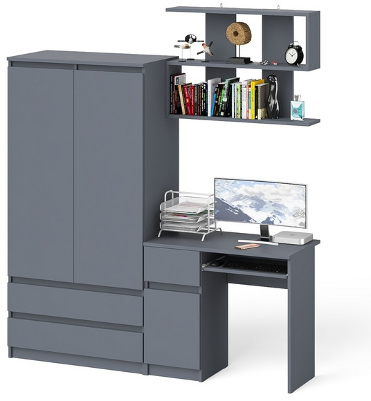 Мори Стол компьютерный МС-1 левый + Шкаф МШ900.1 + Полка 900, цвет графит, ШхГхВ 180,4х50,4х209,6 см., НЕ универсальная сборка