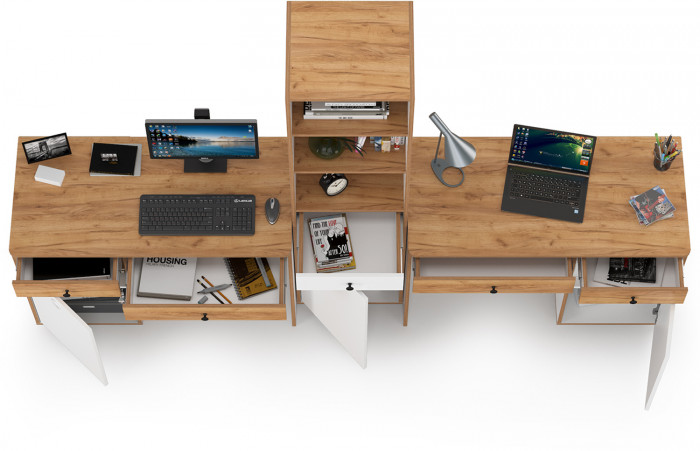 Вуди Компоновка № 10, цвет белый премиум/дуб крафт золотой, ШхГхВ 265х52,7х180,3 см., универсальная сборка