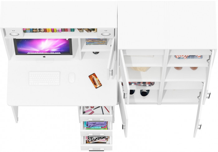 С-МД-СК9 Компоновка № 02, цвет белый шагрень, ШхГхВ 188х70х160 см., НЕ универсальная сборка