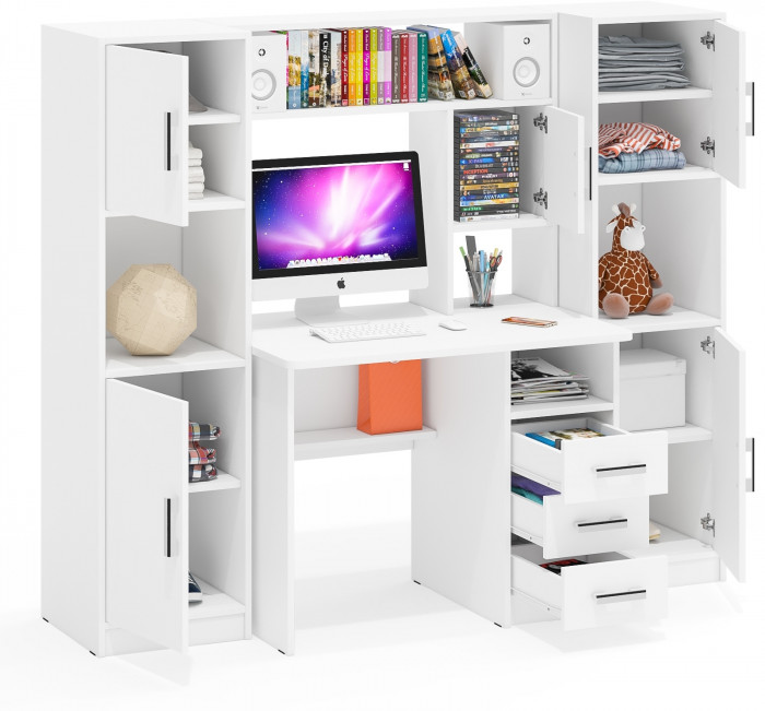 С-МД-СК9 Компоновка № 02, цвет белый шагрень, ШхГхВ 188х70х160 см., НЕ универсальная сборка