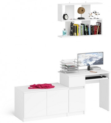 Мори компьютерный стол МС-1 левый + Тумба МА900.1 + Полка 900, белый