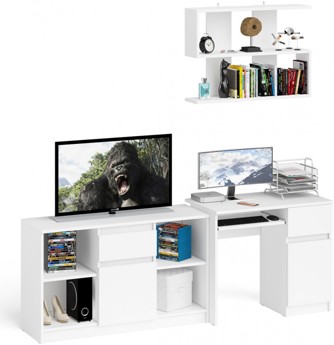Мори компьютерный стол МС-1 правый + Тумба МТВ1204.1 + Полка 900, белый