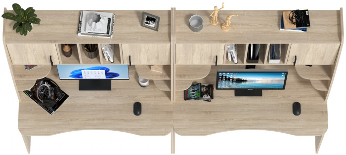 Два стола рабочих 6-0604дубсон Бета, цвет дуб сонома, ШхГхВ 240х60,5х183,5 см.