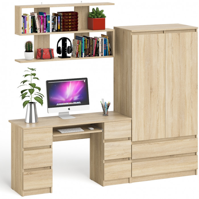 Мори компьютерный стол МС-2 + Шкаф МШ900.1 + Полка 1200, дуб сонома