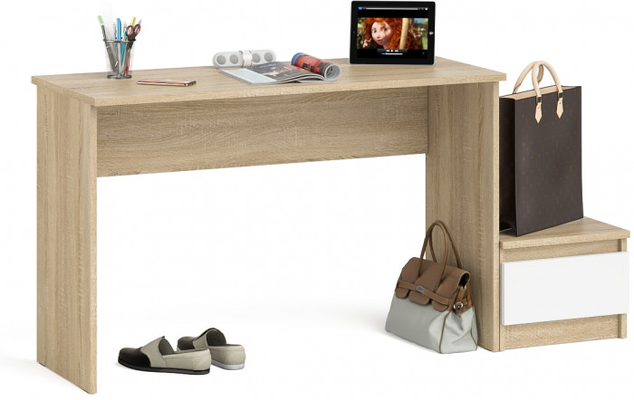 Мори Стол письменный МСП1200.1 + Тумба ТМП400.1, цвет дуб сонома/белый, ШхГхВ 160,8х50х76,6 см., универсальная сборка