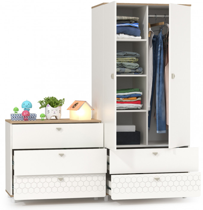 Эйп 13.334 Шкаф для одежды + 13.322 Комод, белый/дуб белый