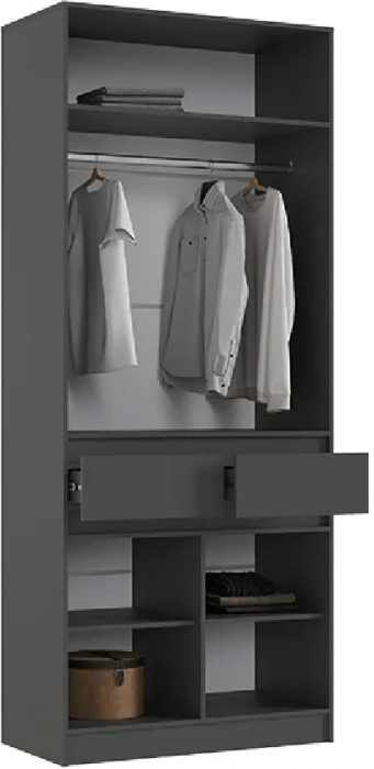 Роджинамиф Шкаф двухстворчатый (Графит, Крафт золотой)