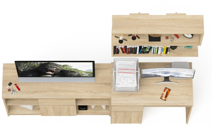 Мори компьютерный стол МС-1 левый + Тумба МТВ1204.1 + Полка 900, дуб сонома