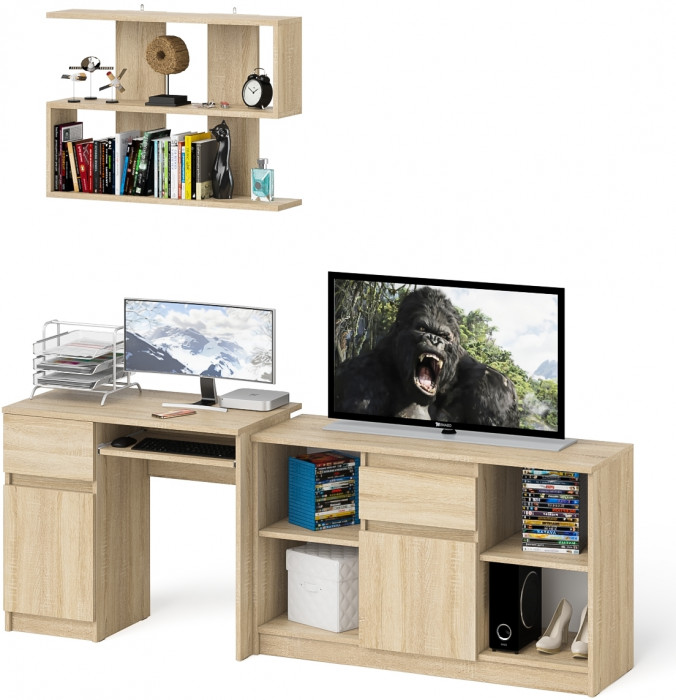 Мори компьютерный стол МС-1 левый + Тумба МТВ1204.1 + Полка 900, дуб сонома