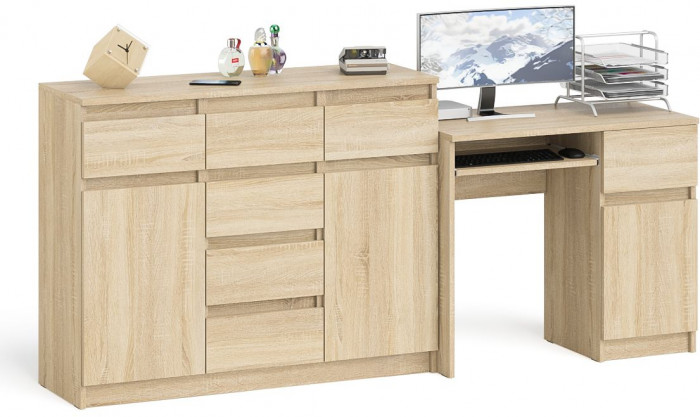 Мори компьютерный стол МС-1 правый + Комод МК1200.4, дуб сонома