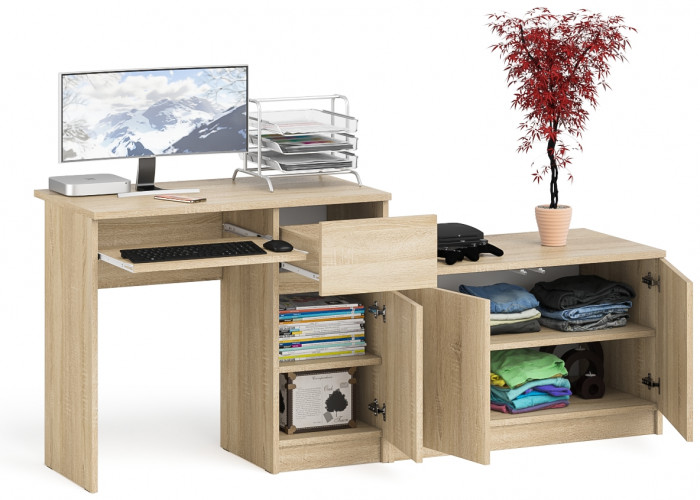 Мори компьютерный стол МС-1 правый + Тумба МА900.1, дуб сонома