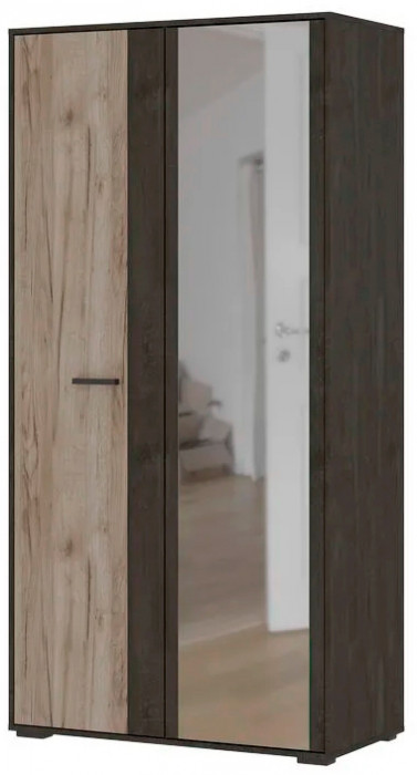 Эдинбург Шкаф 2х створчатый с зеркалом ШК-02 (1,002х2,000х0,500) железный камень/дуб крафт серый