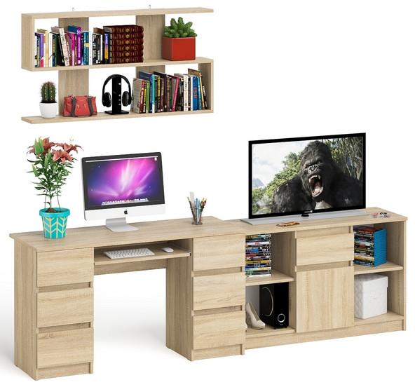 Мори компьютерный стол МС-2 + Тумба МТВ1204.1 + Полка 1200, дуб сонома