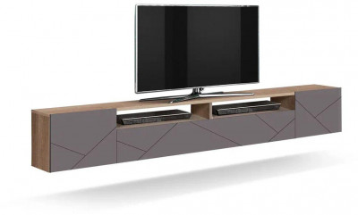 Прага тумба с фрезеровкой Дуб каньон/Софт грей