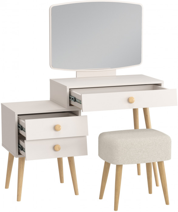 Афина Спальня 4-25901М1к.с. Трюмо + Банкетка 6-5135ТКШбеж Полли, цвет кашемир серый/ткань бежевая, ШхГхВ 105х38,6х129 + 44х34х45 см., универс. сб.