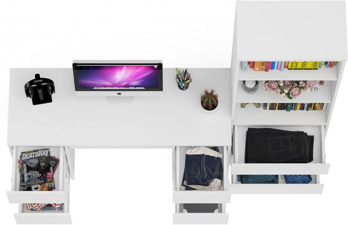 Мори Стол компьютерный МС-2 + Стеллаж МСТ600.3, цвет белый, ШхГхВ 195,8х50х179,6 см., универсальная сборка