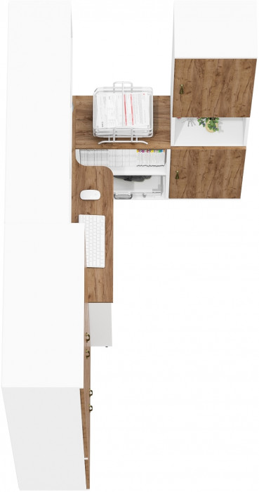Лидер-8 Шкаф МД 20Б + Стол + Полка + Пенал, белый шагрень/крафт золото