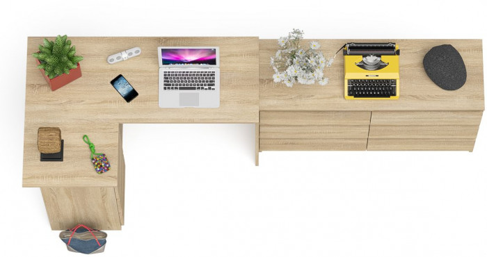 Мори компьютерный стол МС-16 левый + Комод МК1200.6, дуб сонома