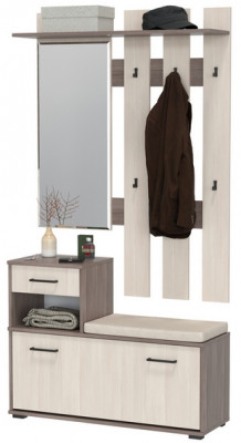 Лира ГК Прихожая 1 2-0714+2-3814 Тумба под обувь + Вешалка с зеркалом, цвет бодега тёмный/бодега светлый, ШхГхВ 100х33х185 см., универсальная сборка