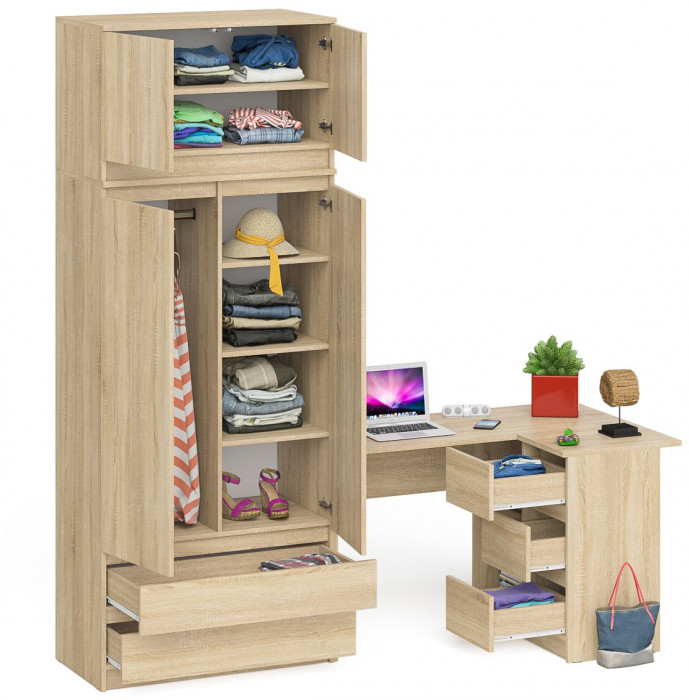 Мори компьютерный стол МС-16 правый + Шкаф МШ900.1 + Антресоль МА900.1, дуб сонома