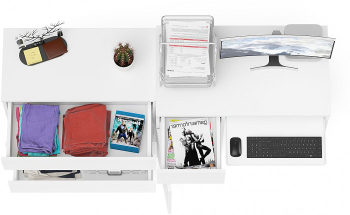 Мори Стол компьютерный МС-1 левый + Комод МК800.1, цвет белый, ШхГхВ 170,4х50х76,6 см., выдвижной ящик слева, НЕ универсальная сборка