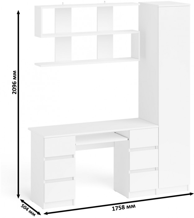 Мори компьютерный стол МС-2 + Пенал МШ400.1 + Полка 1200, белый