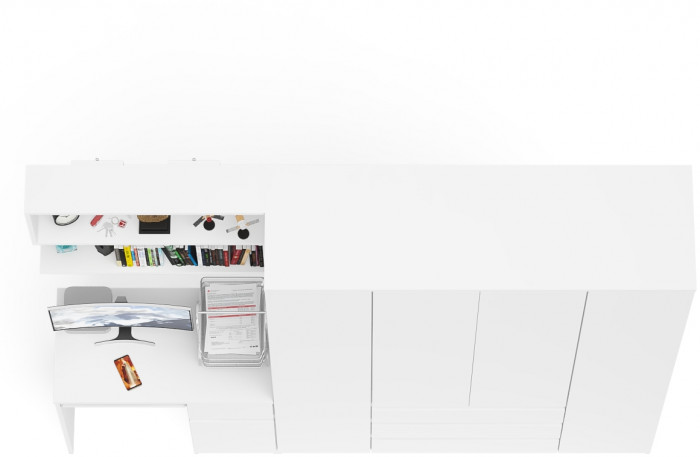 Мори Стол компьютерный МС-1 правый + Шкаф МШ1600.1 + Полка 900, цвет белый, ШхГхВ 250,4х50,4х209,6 см., НЕ универсальная сборка