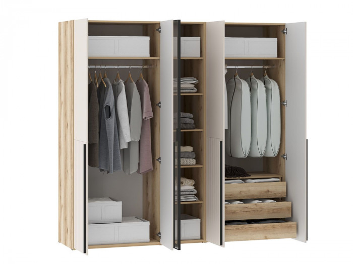 Шкафы Арден 200.04-200.02 витрина-полки-200.04-ящики Дуб Делано / Сантьяго софт