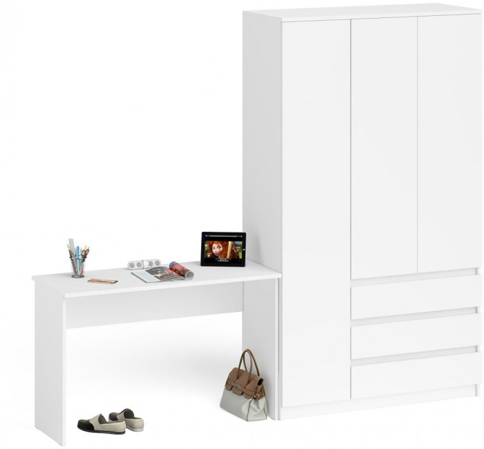 Мори Стол письменный МСП1200.1 + Шкаф МШ1200.1, цвет белый, ШхГхВ 240,8х50,4х209,6 см., универсальная сборка