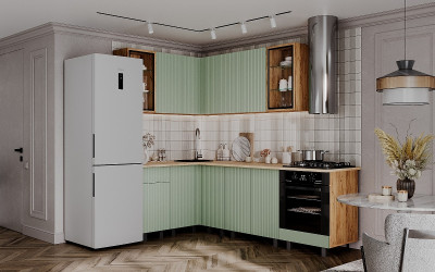 Угловая кухня Оливия NEW 1,4х2,4м, Крафт золотой/Олива софт