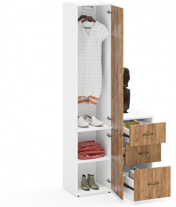 Лидер-8 Пенал МД 21Б + Тумба МД 3.16, белый шагрень/крафт золото