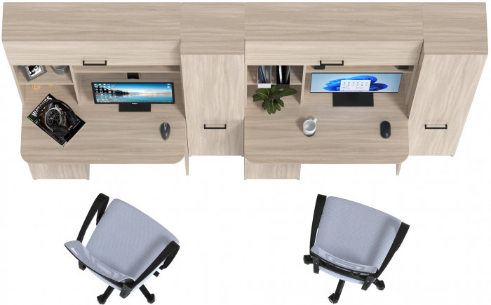 Два стола рабочих 6-0603 Альфа + два кресла 103 серых, цвет ясень шимо светлый, ШхГхВ 274х61х181 см., универсальная сборка