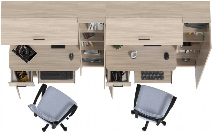 Два стола рабочих 6-0603 Альфа + два кресла 103 серых, цвет ясень шимо светлый, ШхГхВ 274х61х181 см., универсальная сборка