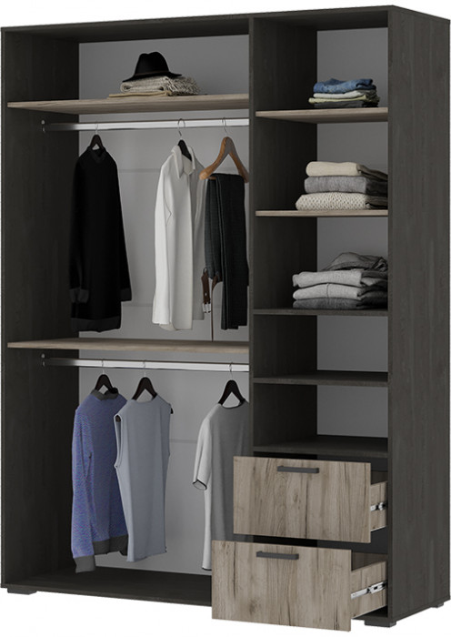 Эдинбург Шкаф 3-х створчатый ШК-03 (1,500х2,000х0,500) железный камень/дуб крафт серый