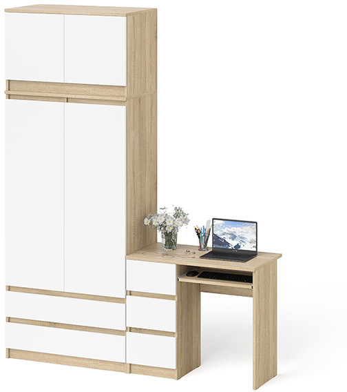 Мори компьютерный стол МС-6 левый + Шкаф МШ900.1 + Антресоль МА900.1, дуб сонома/белый