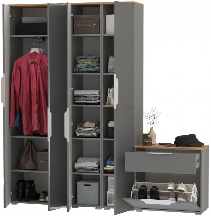 Октава Прихожая 28, серый графит/дуб крафт золотой/фасады МДФ серый графит