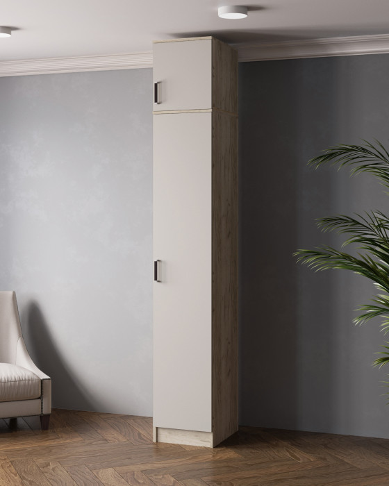 Шкаф-пенал Лагуна с антресолью, Дуб крафт серый/Кашемир