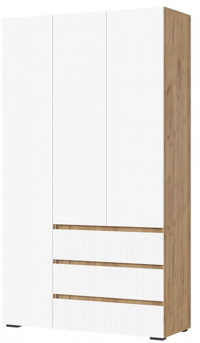 Хелен ШК 06 Шкаф 3х створчатый (1200х2080х460) МДФ белый супермат, белый/дуб крафт золото