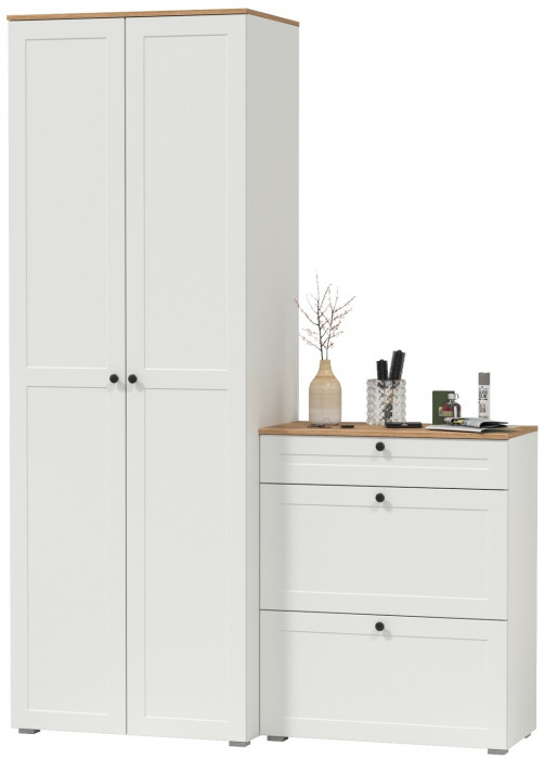 Остин Прихожая 05, цвет белый шагрень/дуб крафт золотой, ШхГхВ 160х54,3х229,6 см., универсальная сборка