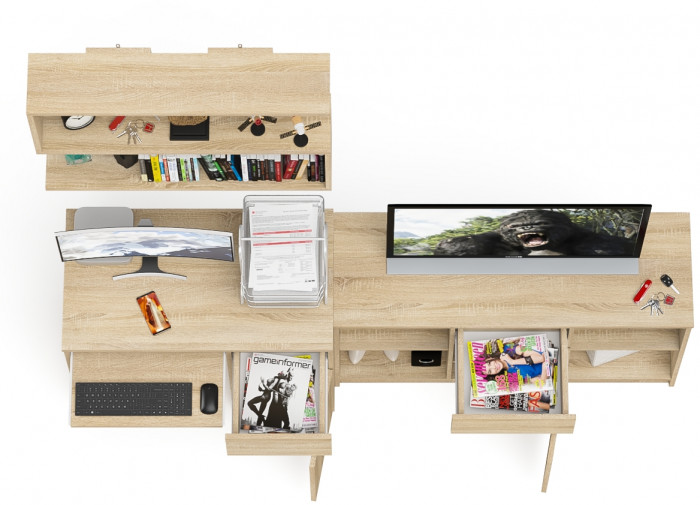 Мори компьютерный стол МС-1 правый + Тумба МТВ1204.1 + Полка 900, дуб сонома