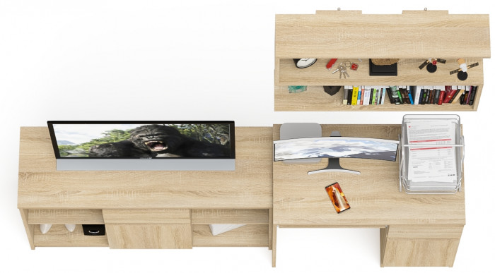 Мори компьютерный стол МС-1 правый + Тумба МТВ1204.1 + Полка 900, дуб сонома