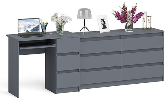 Мори компьютерный стол МС-6 правый + Комод МК1380.6, графит