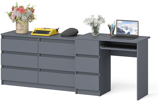 Мори Стол компьютерный МС-6 левый + Комод МК1200.6, цвет графит, ШхГхВ 210,4х50х76,6 см., выдвижные ящики слева, НЕ универсальная сборка