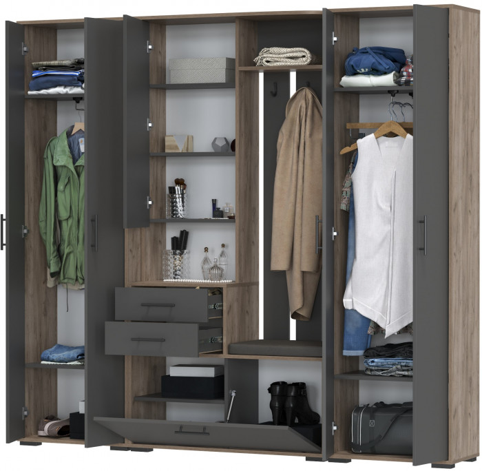 Прихожая Домино 4, дуб крафт табачный/графит