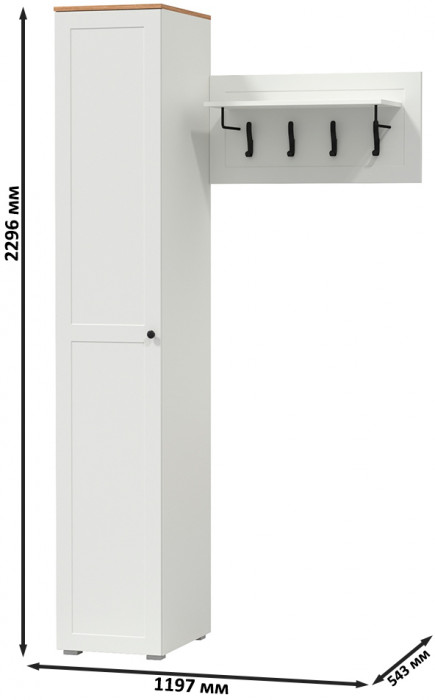 Остин Прихожая 13, цвет белый шагрень/дуб крафт золотой, ШхГхВ 119,7х54,3х229,6 см., универсальная сборка